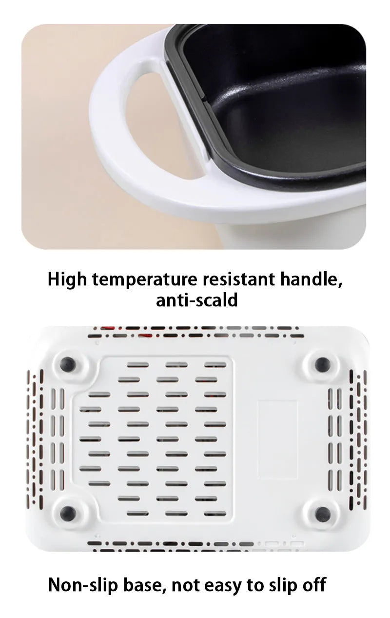 White and green dual-function electric caldron and frying oven appliance with mechanical controls