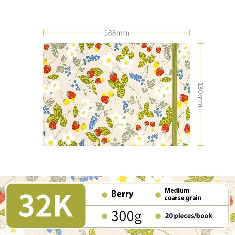Feiluniao handmade fabric watercolour sketchbook with colourful themed cover, 185mm long.