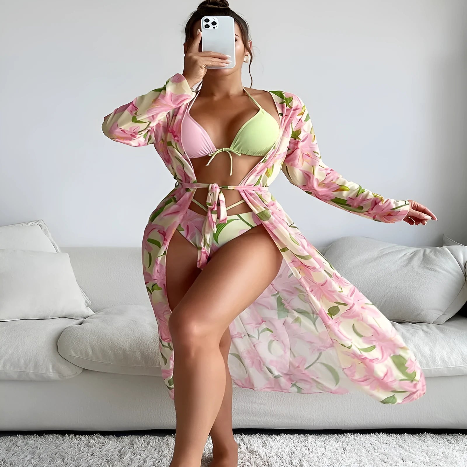 Women's printed bikini swimsuit in European and American style, shown in picture one colour.
