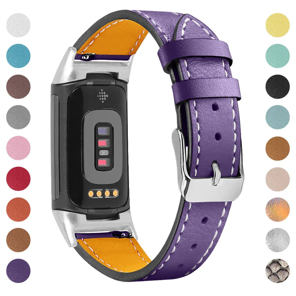 Genuine leather strap for Fitbit Charge 5 and Charge 6 smartwatch in multiple colour options