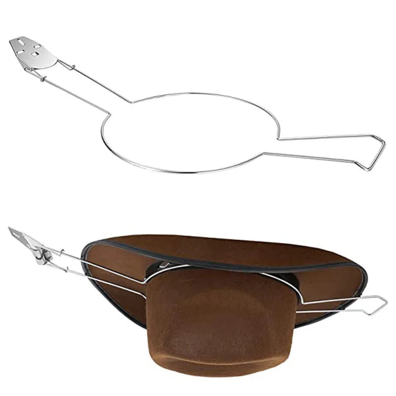 Brown metal car-shaped stand with chrome details for holding coats and hats.