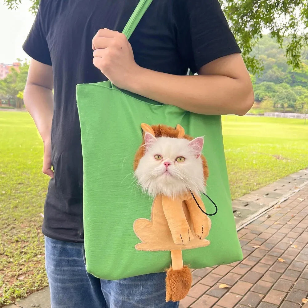 Canvas pet carrier backpack with cartoon pattern for cats and small dogs
