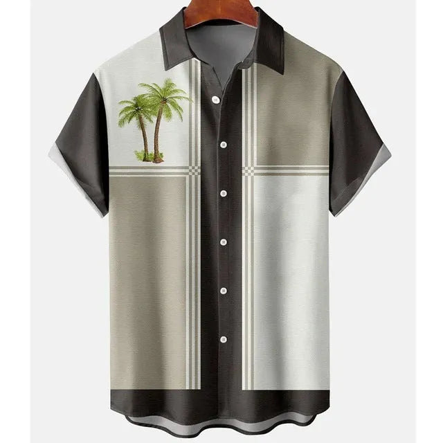 Man wearing a slim-fit short sleeve shirt with a colourful 3D digital printed flower pattern.