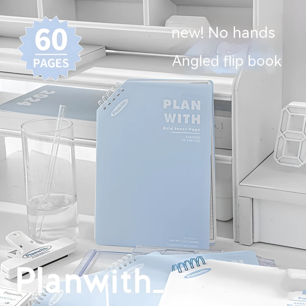 Oblique angle book series artsy Ins style salt notebook in A5 and B5 sizes with white or plaid blue cover.