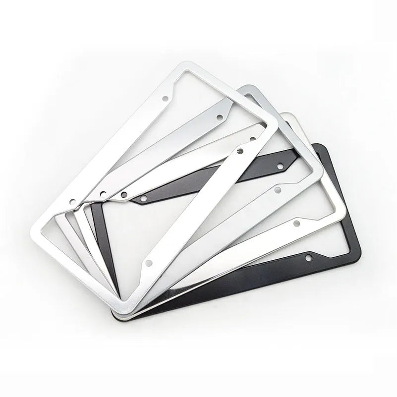 Aluminium alloy license plate frame in black, light grey, silver, or stainless steel finishes