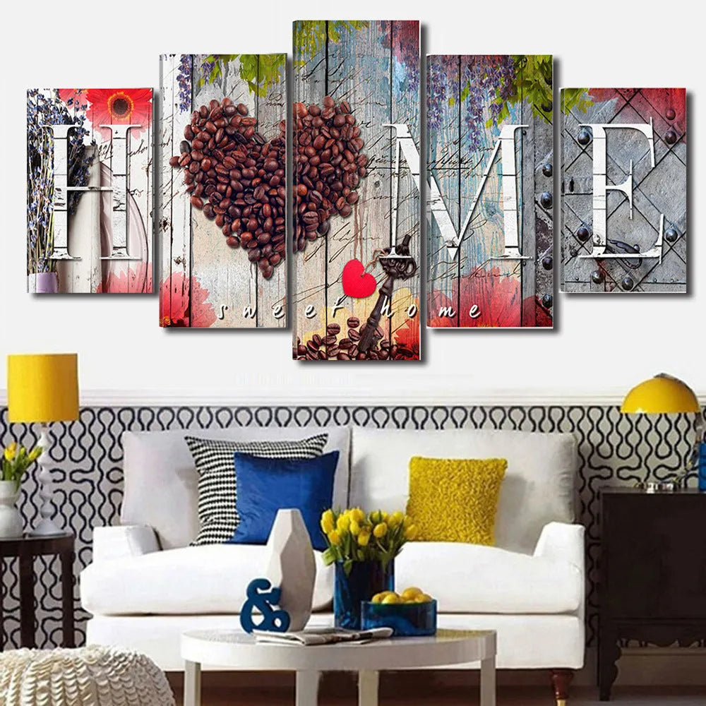 Set of five unframed red oil painting canvas boards in varying sizes for wall display.