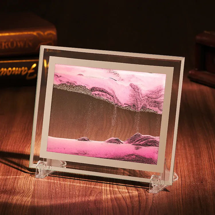 Geometric quicksand painting glass ornament in black and white colour combinations with polished surface