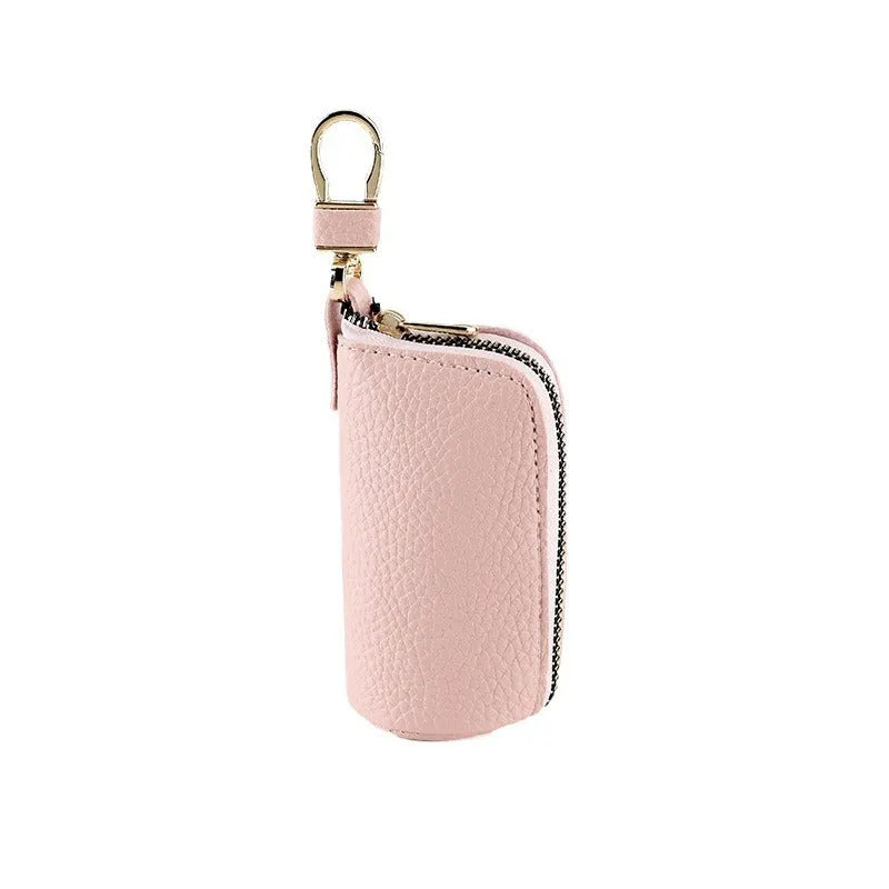 Men's simple key ring case in black waterproof PU material with key ring attachment