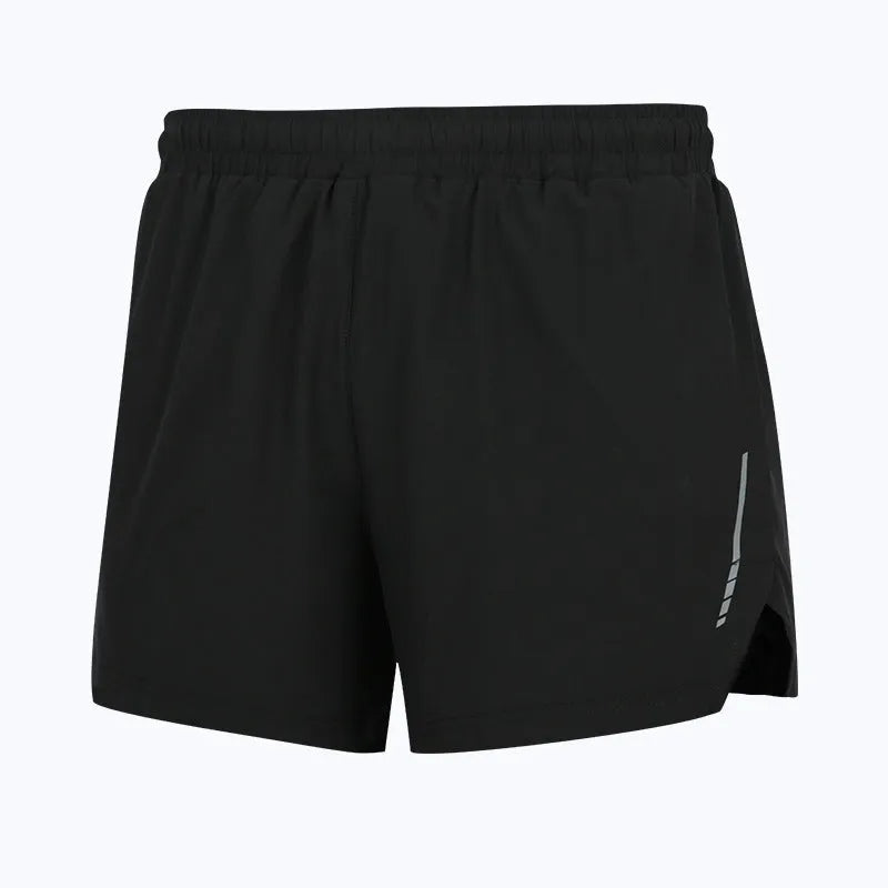 Man wearing grey quick-dry polyester running shorts suitable for marathon training.