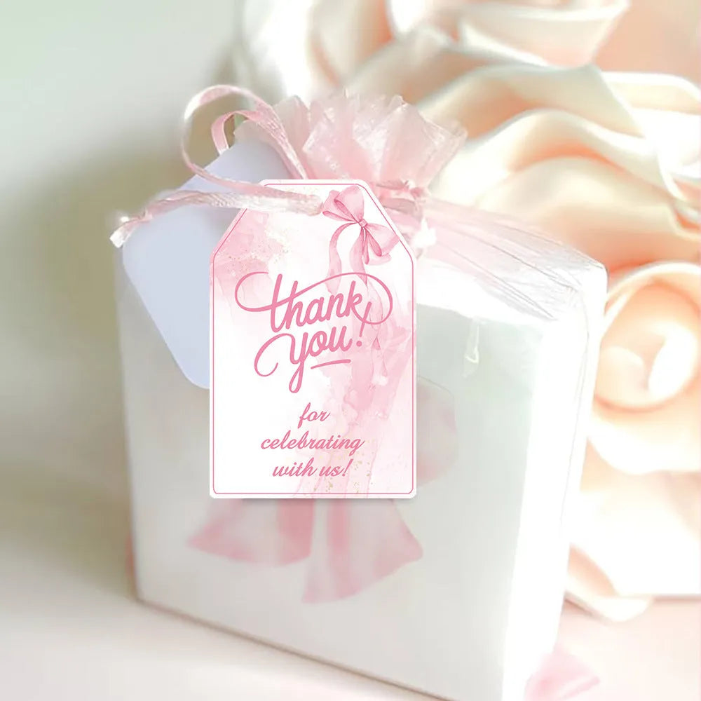60 birthday party gift tags with bowknot designs in three styles including hemp rope