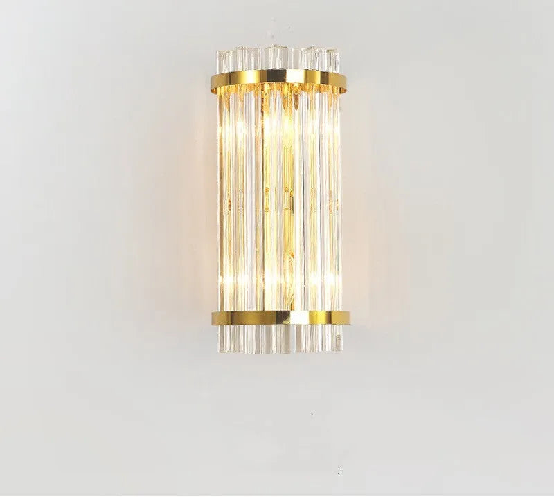 Modern petal-shaped crystal wall lamp with titanium finish in living room setting