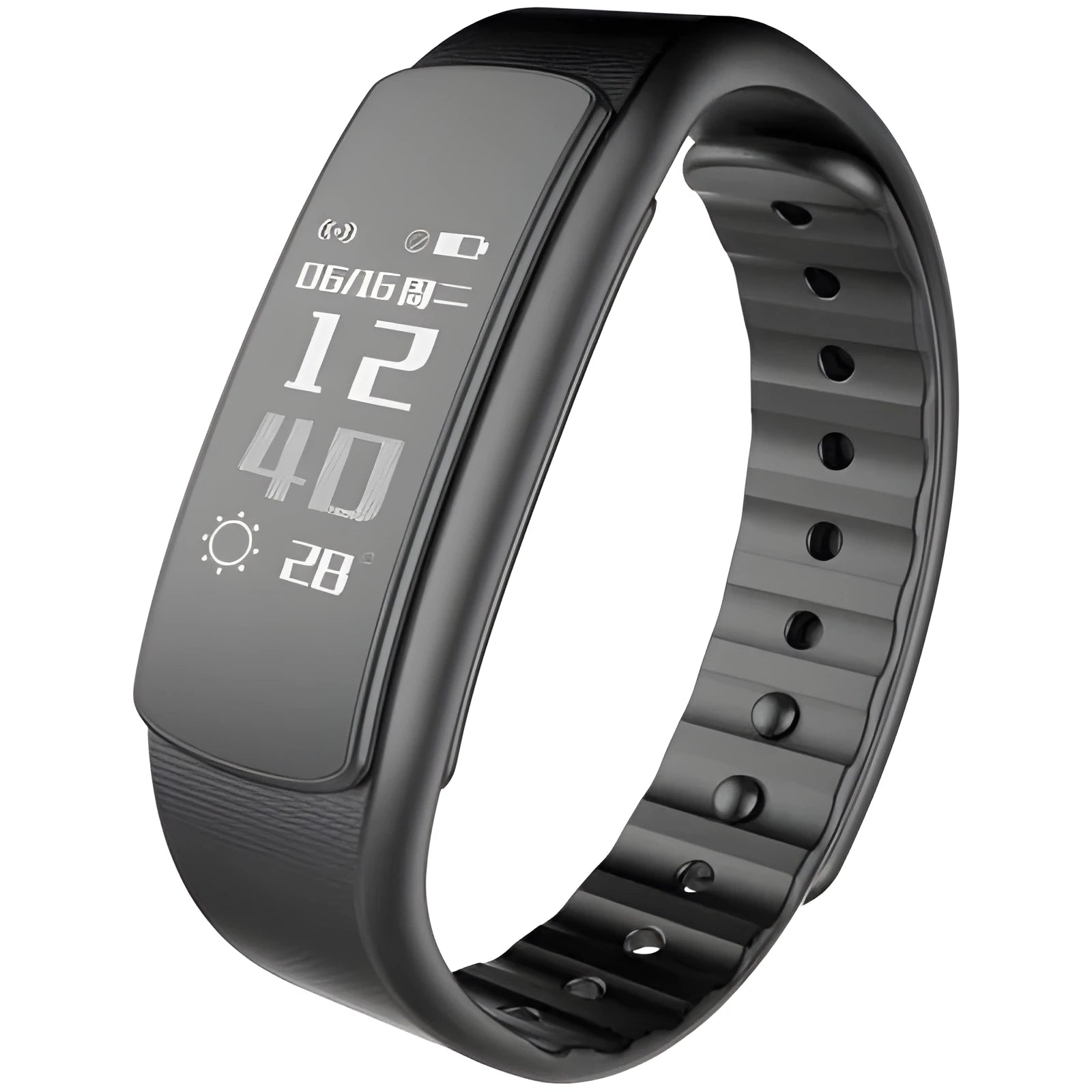 I6 smart sports bracelet with 0.96-inch touch screen in black colour on wrist