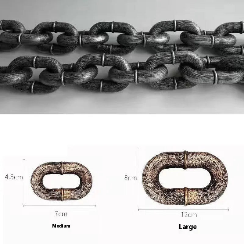 PP plastic simulation dog leash prop in bronze, antique silver, and black colours showing different lengths.