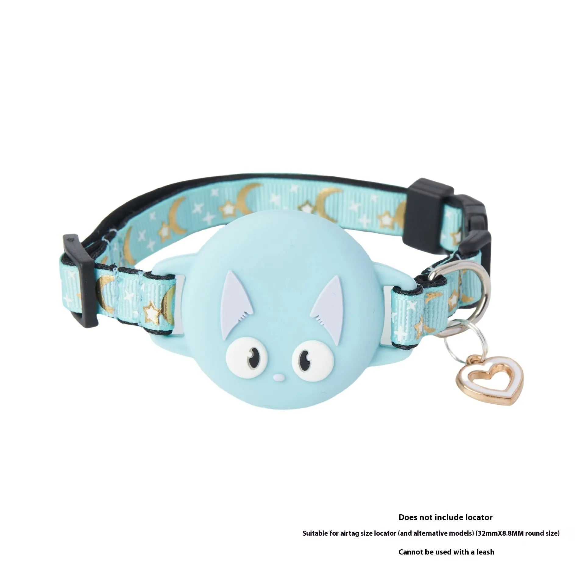 Pink and blue adjustable plastic AirTag cases shown as cat collars with size options S and M