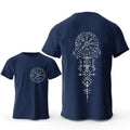 Men's grey T-shirt with a white Viking rune compass graphic on the chest