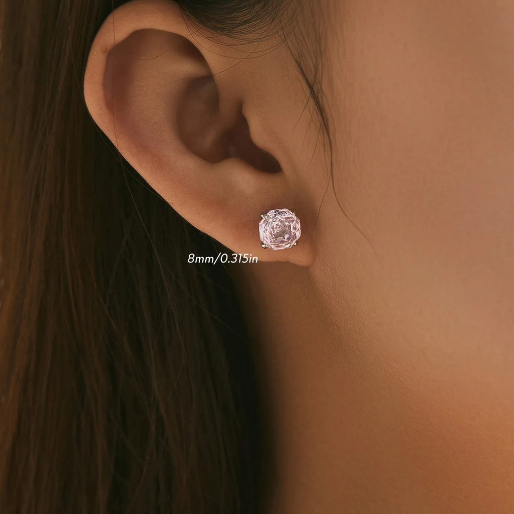 S925 sterling silver rose stud earrings in pink with 6mm and 8mm size options