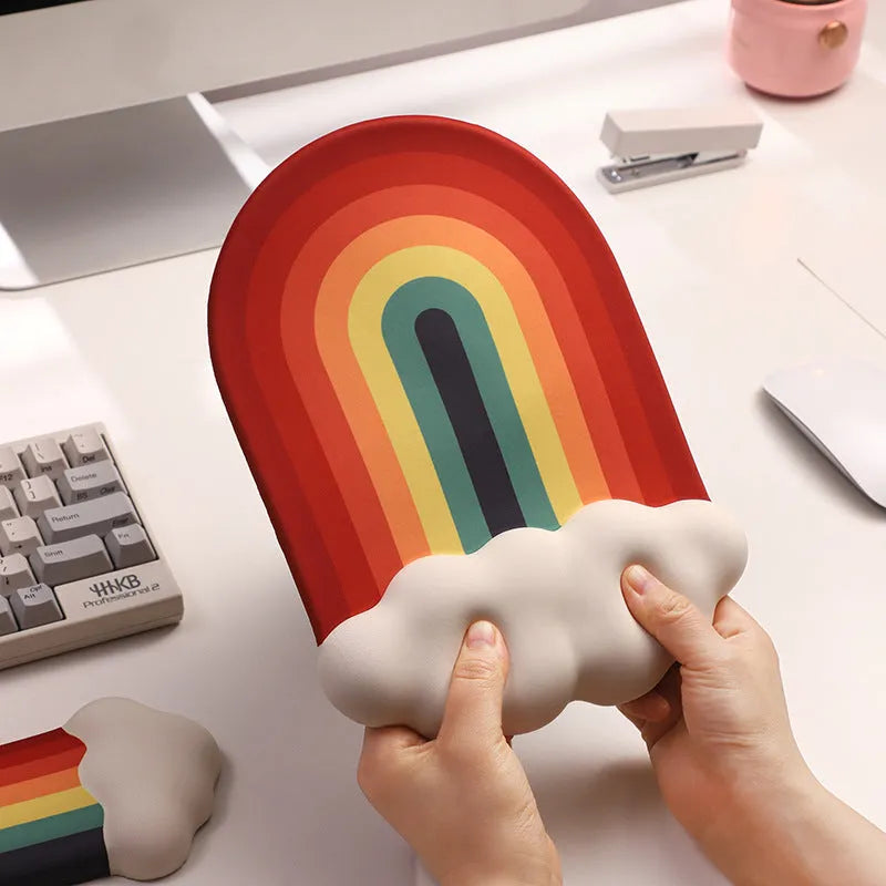 Silica gel wrist support mouse pad and keyboard stand in pastoral cloud design on computer desk