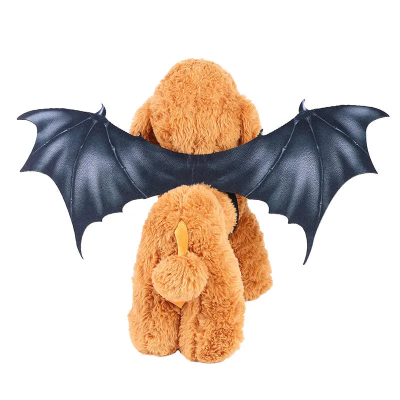 Black cloth bat wings Halloween costume accessory for pets in three sizes: 40cm, 55cm, and 64cm wing spans