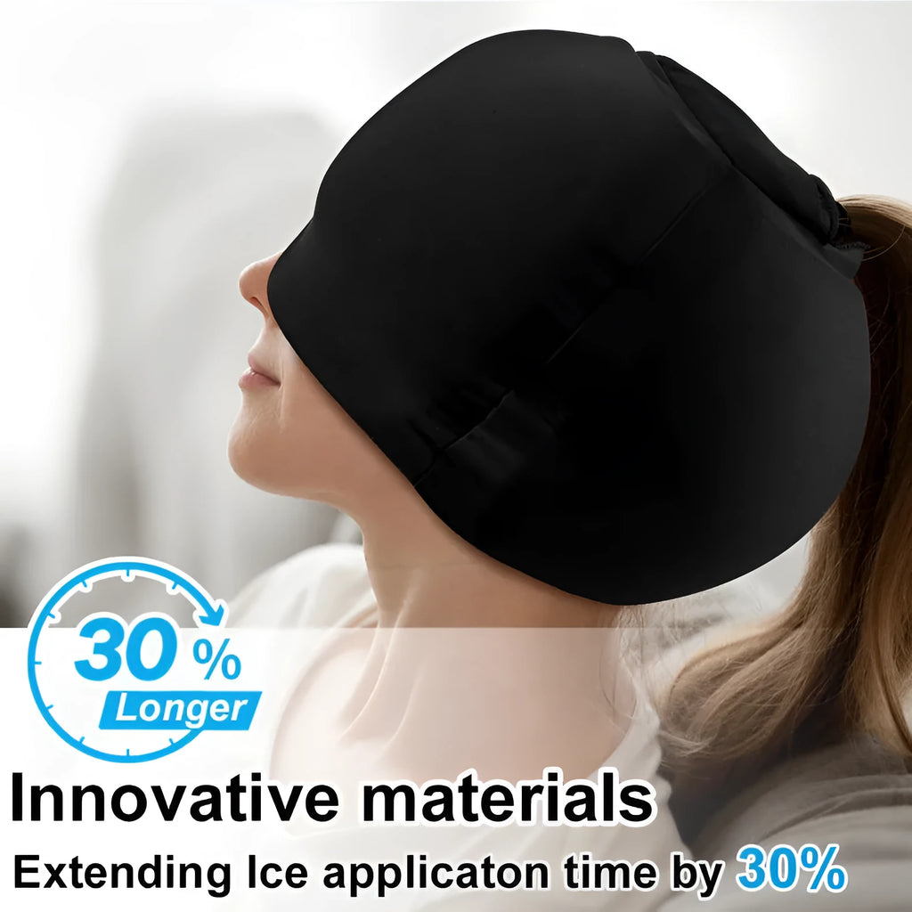 Solid colour cold compress cap in simple enclosed design for head cooling therapy.