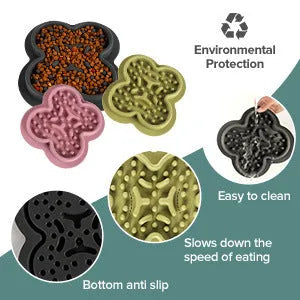A blue silicone pet licking mat with a textured surface and non-slip base for slow feeding cats and dogs.