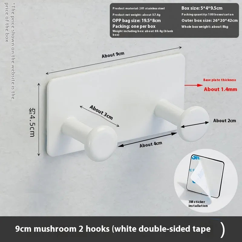 Modern iron adhesive wall hook with multiple rows, shown in white with mounting tape.