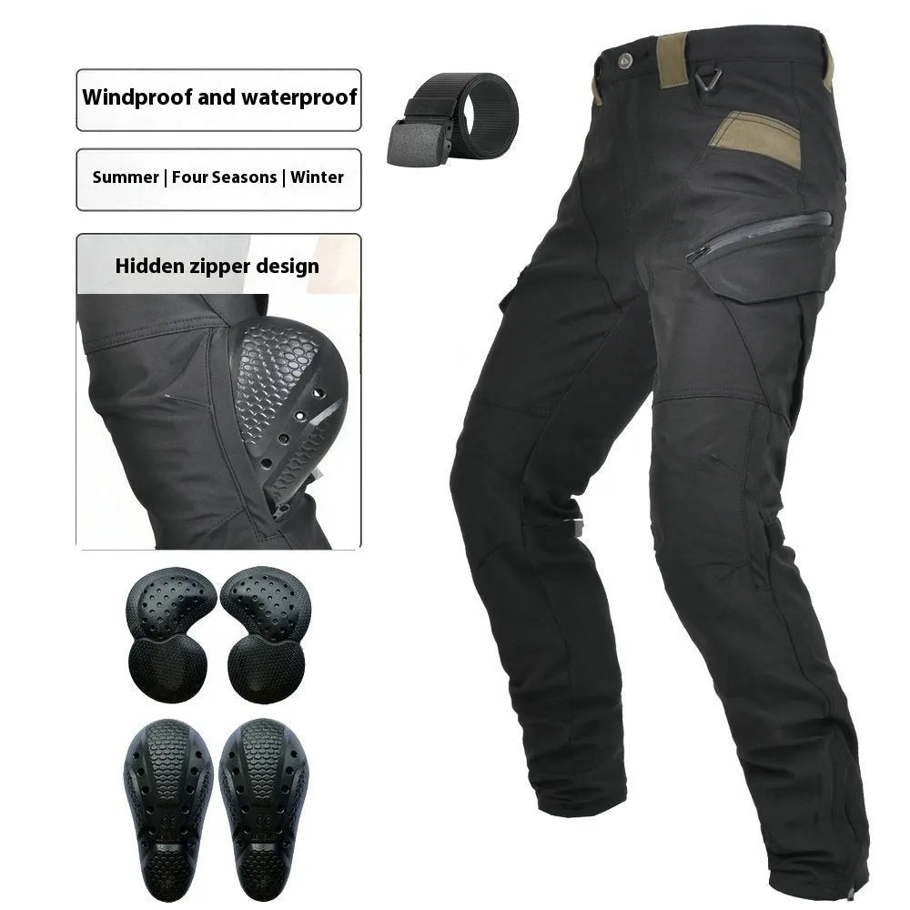 Men's waterproof windproof motorcycle trousers in green or black with protective gear set