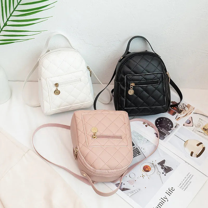 Hard square Korean style embroidered backpack for girls in black, pink, or white.