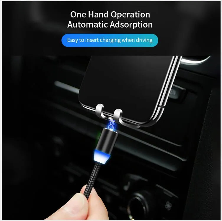 YBD magnetic LED charging cable with cotton braiding and aluminium connector for Apple iPhone