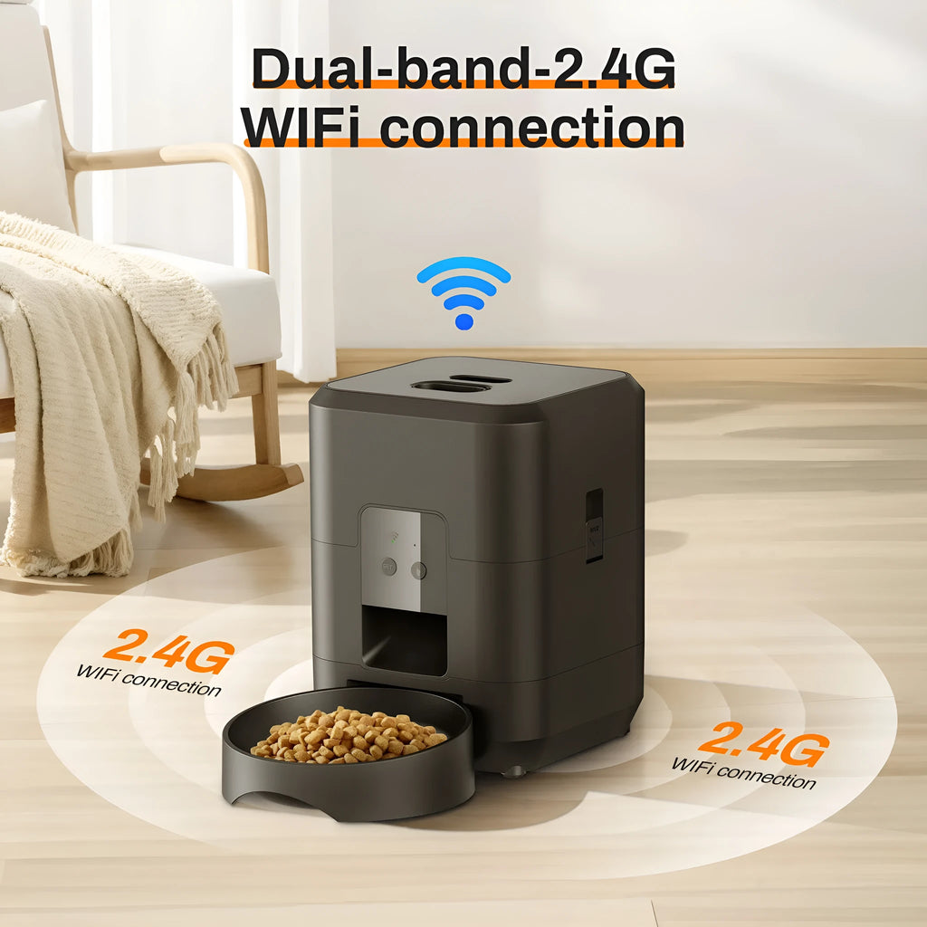 White WiFi automatic pet feeder with British plug for cats with feeding tableware