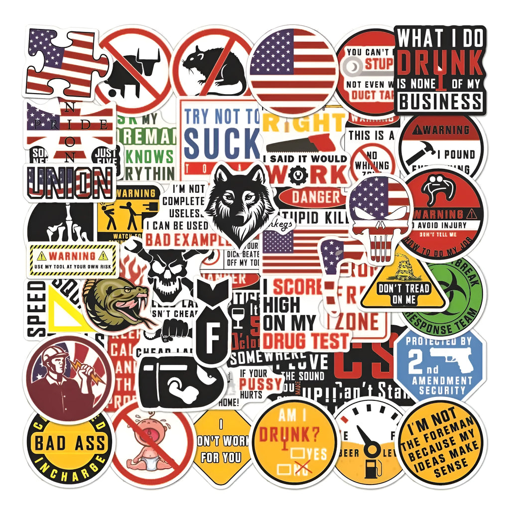 Waterproof warning stickers pack for helmets and outdoor equipment