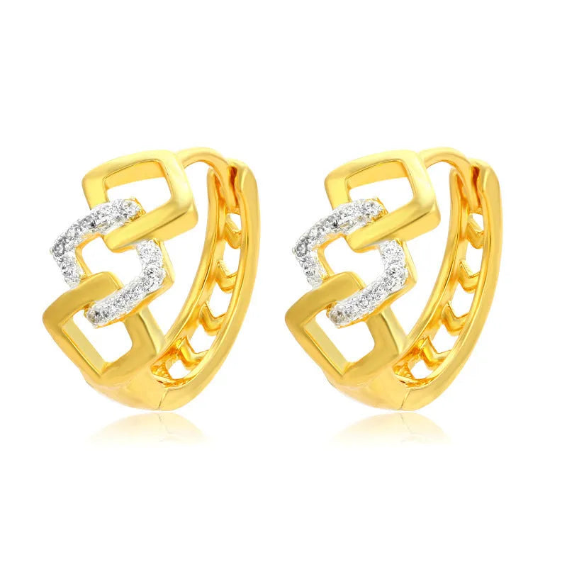 Gold geometric hollow-out alloy earrings with colour separation ear clips