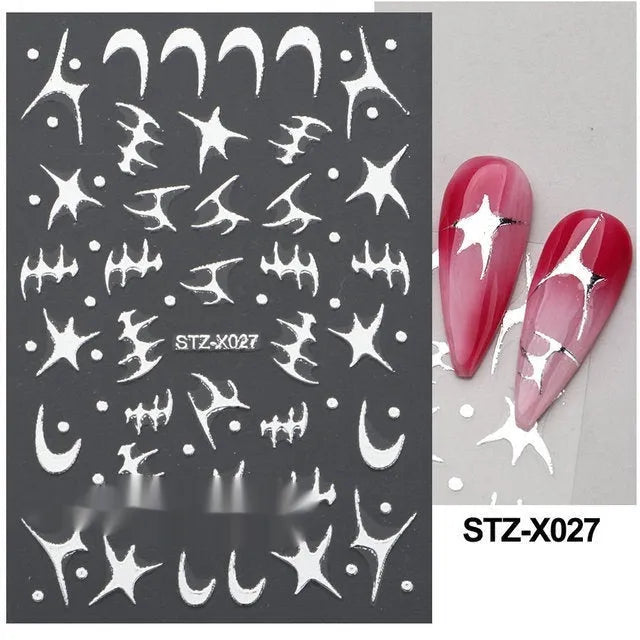 Black and silver strip cartoon nail art stickers on plastic patch