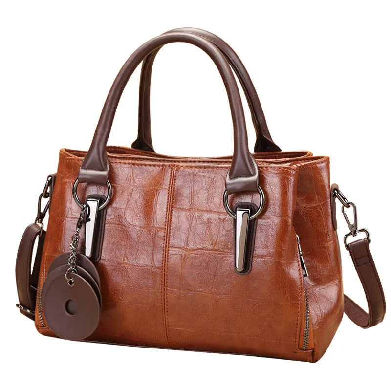 Retro contrast colour large capacity shoulder bag with internal organisation compartments