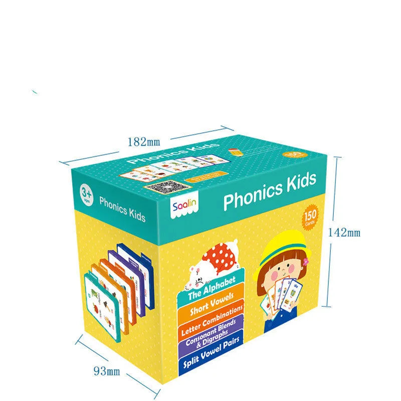 Early learning gift box containing 220 high-frequency word game cards and five phonics workbooks for children aged 3 and up.