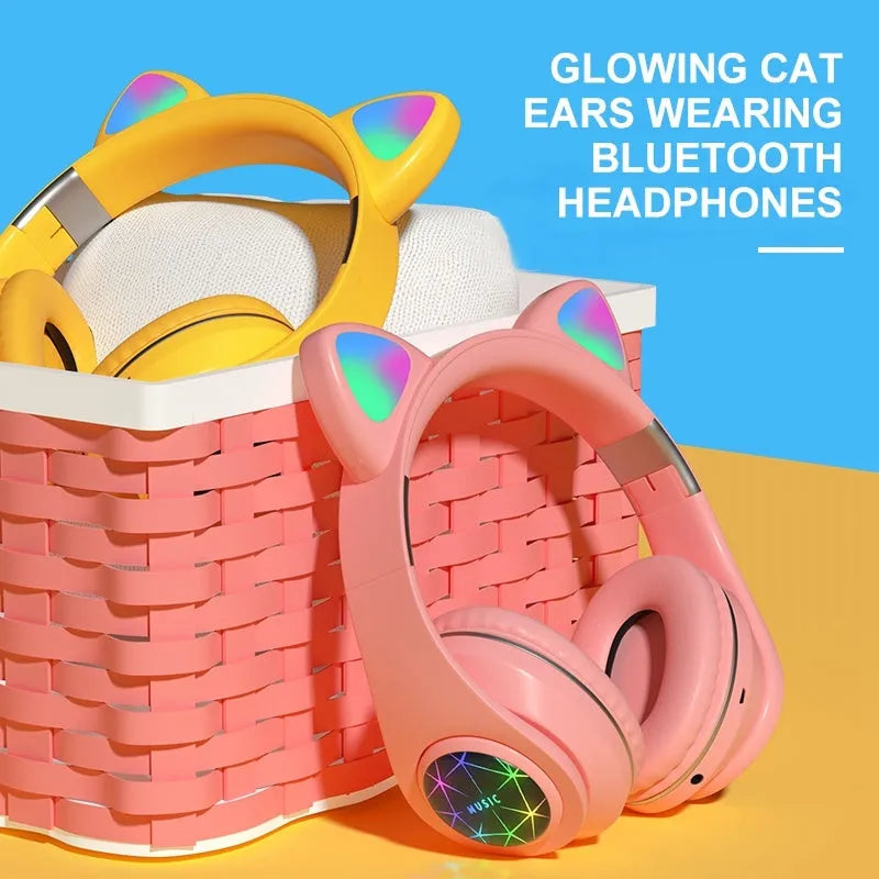Cat ear styled wireless Bluetooth sports headset in various colours on display