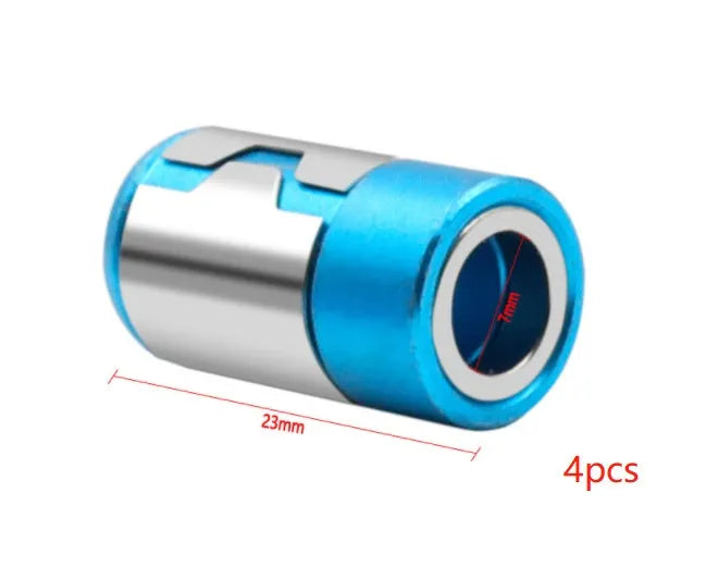 Light blue screwdriver bit with magnetic ring, slotted head type, high carbon steel construction