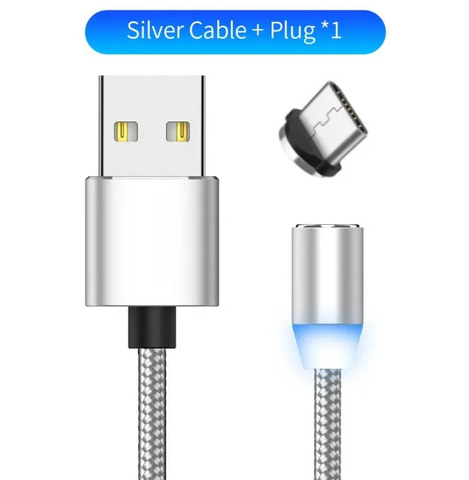 YBD magnetic LED charging cable with cotton braiding and aluminium connector for Apple iPhone