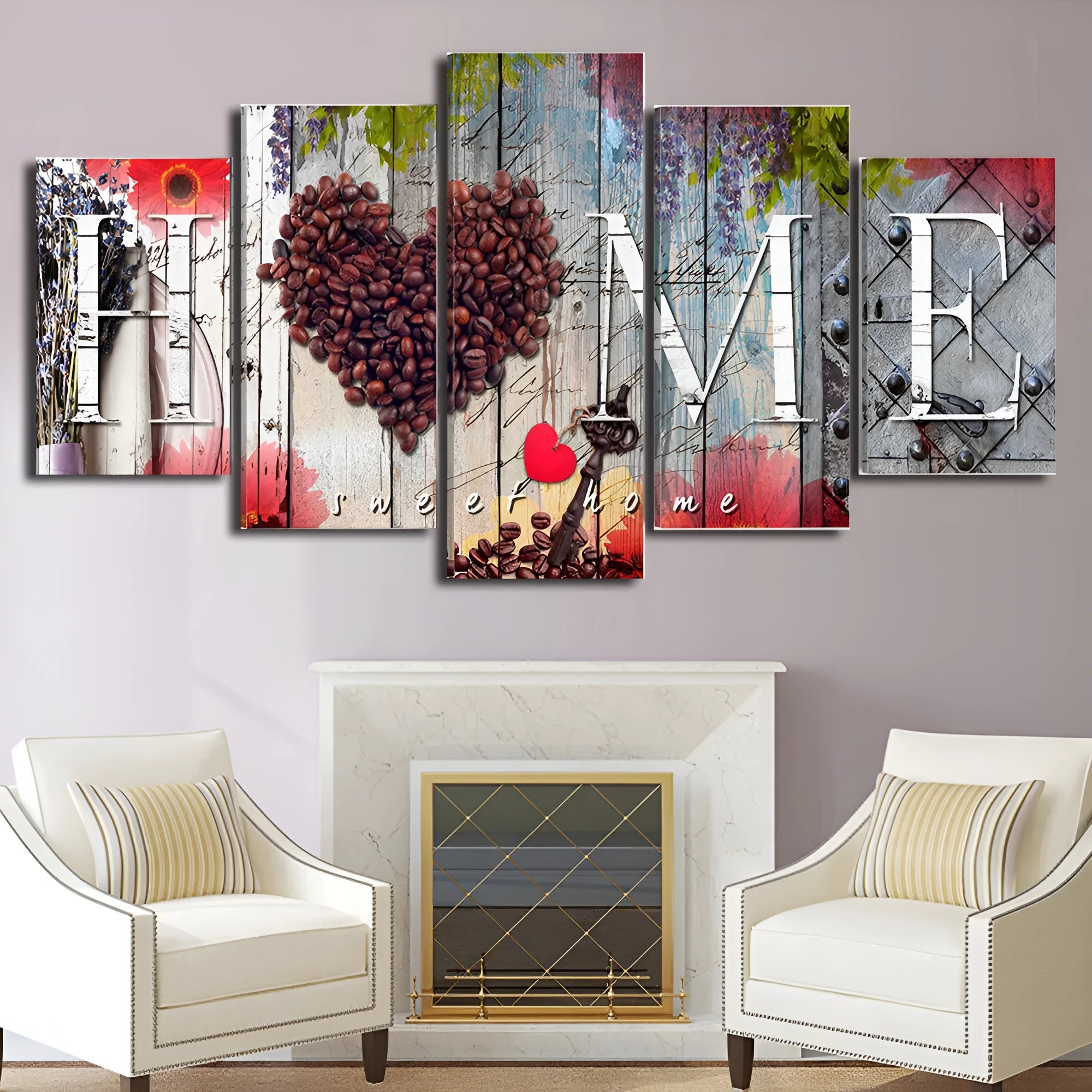 Set of five unframed red oil painting canvas boards in varying sizes for wall display.