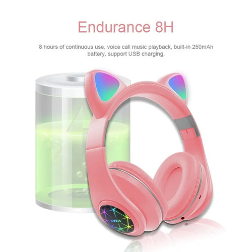 Cat ear styled wireless Bluetooth sports headset in various colours on display