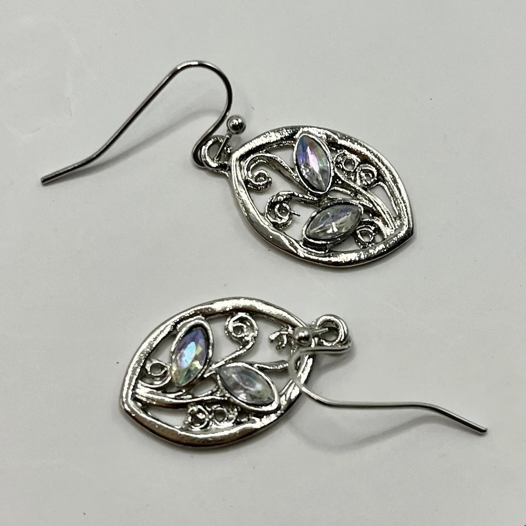 Silver alloy moonstone earrings with colourful embedded leaves design for women