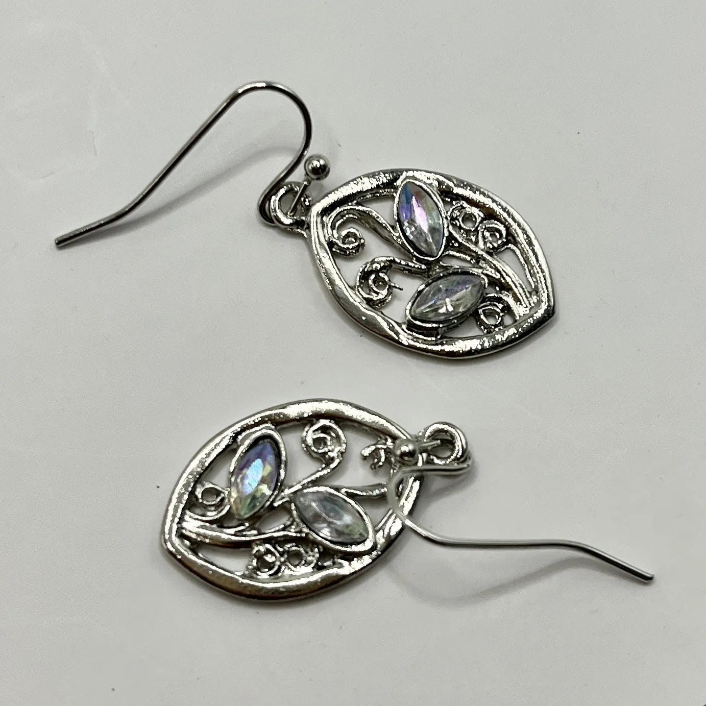 Silver alloy moonstone earrings with colourful embedded leaves design for women