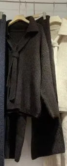 Sweater suit two-piece set with knitting top and trousers in imitation cashmere fabric