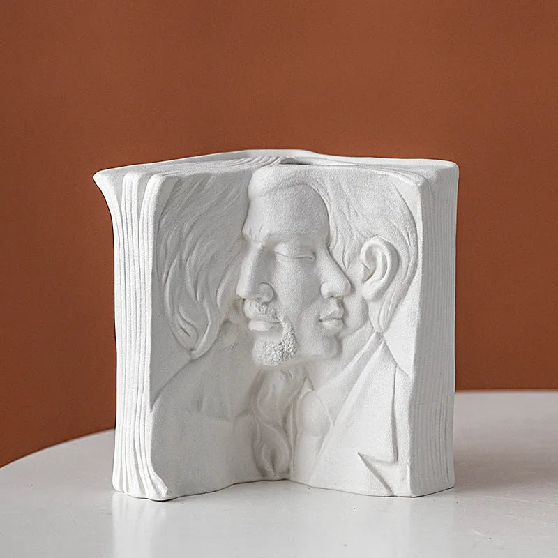 Ceramic book stand with glazed finish in decorative design for desktop storage