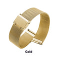 Milani silk woven stainless steel watch band showing natural texture and metallic finish