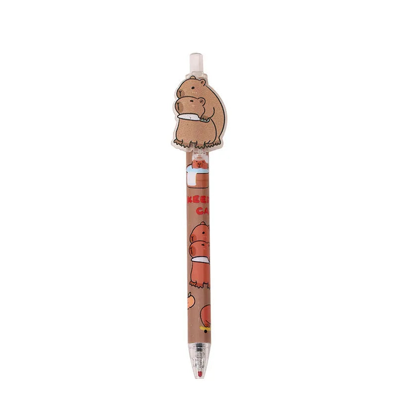 Box of 48 cartoon bear design gel pens with plastic shells and carbon black ink.