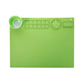 Green silicone painting mat measuring 50x40cm with two round paint mixing bowls on the surface.