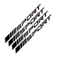 PET car rim stickers with hollow sports design in black, red, and white colours