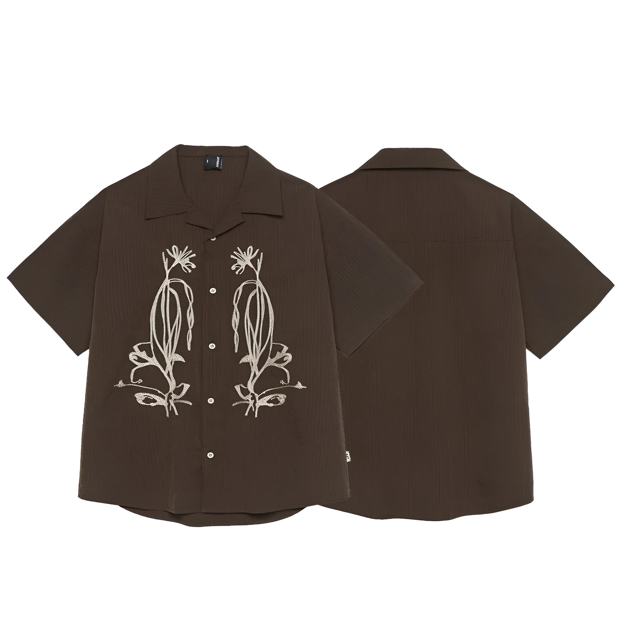 Brown striped outdoor waterproof shirt with Cuban collar, short sleeves, and cardigan style for mountain camping