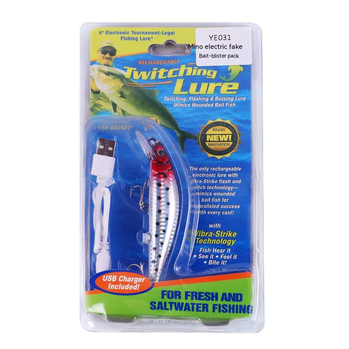 USB rechargeable floating mino fishing bait lamp with colourful design and blister packaging