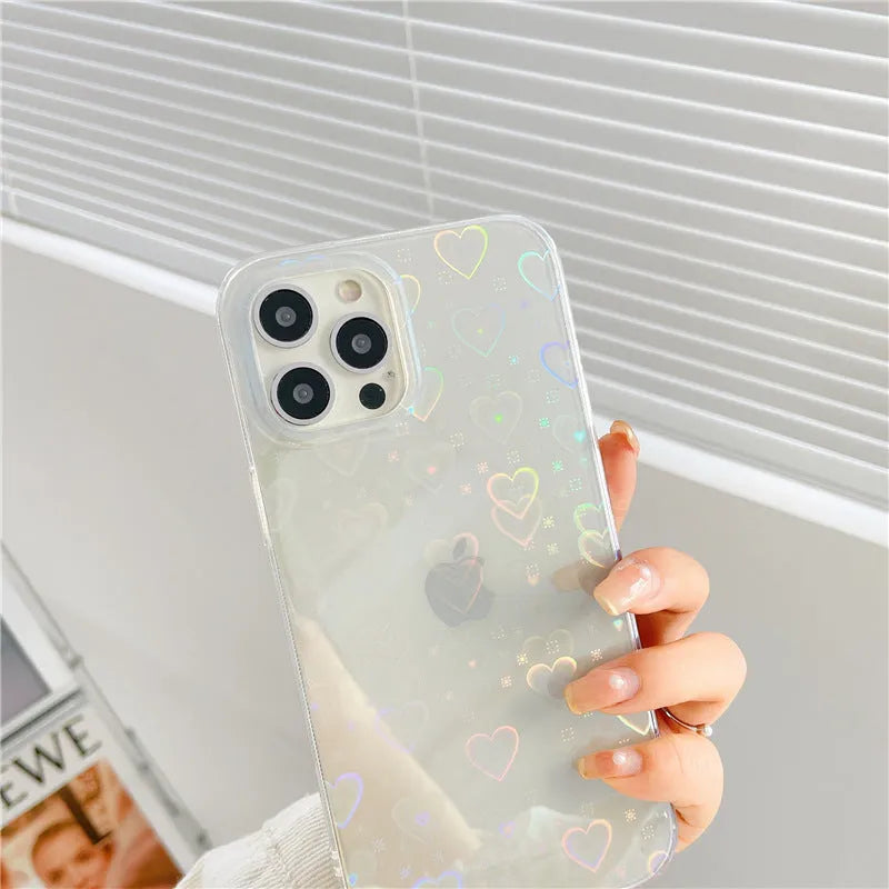 Transparent silicone iPhone case with laser-etched colourful love and butterfly design